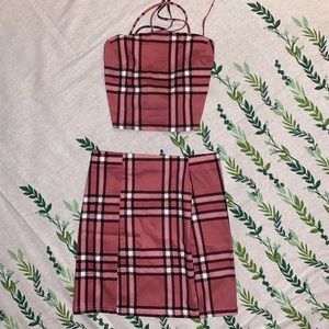 NWOT! Pink plaid two piece skirt set